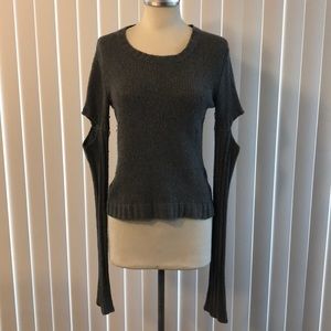 Gray sweater with cut out sleeves